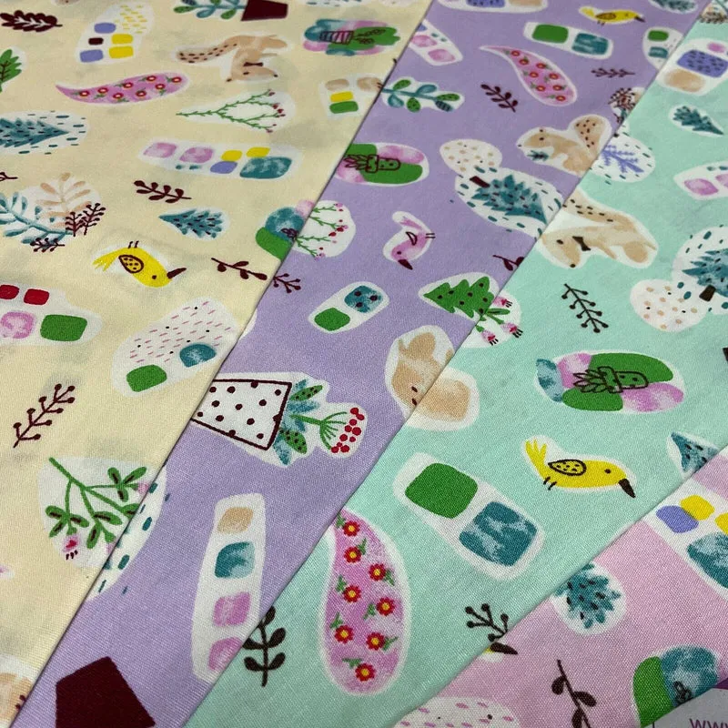 Novelty Flower Pot Wildlife Cotton Poplin dress Fabric sold by the meter M1924