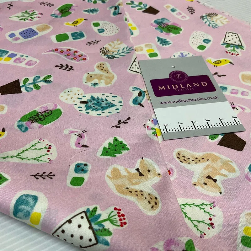 Novelty Flower Pot Wildlife Cotton Poplin dress Fabric sold by the meter M1924