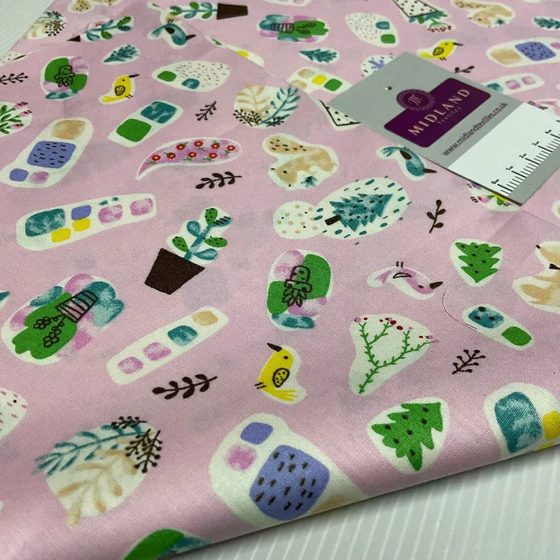 Novelty Flower Pot Wildlife Cotton Poplin dress Fabric sold by the meter M1924