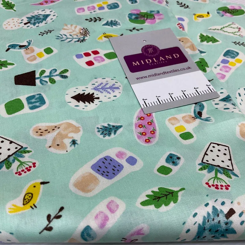 Novelty Flower Pot Wildlife Cotton Poplin dress Fabric sold by the meter M1924