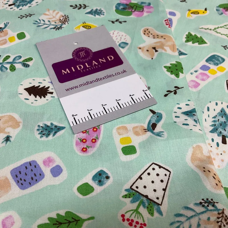 Novelty Flower Pot Wildlife Cotton Poplin dress Fabric sold by the meter M1924