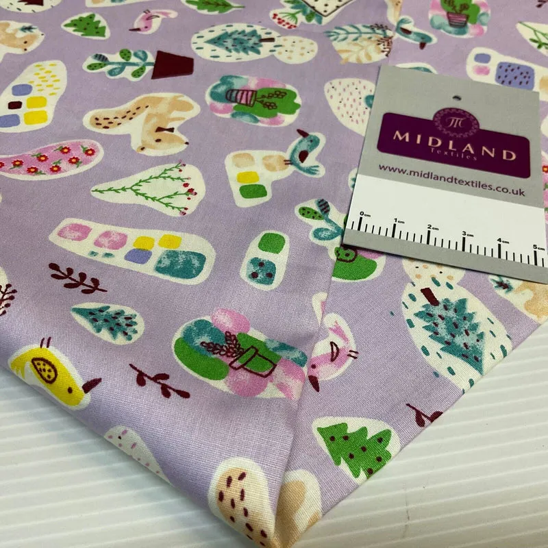 Novelty Flower Pot Wildlife Cotton Poplin dress Fabric sold by the meter M1924
