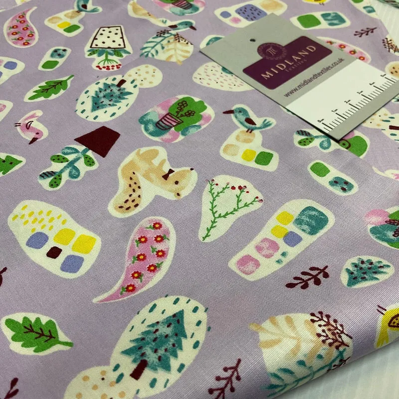 Novelty Flower Pot Wildlife Cotton Poplin dress Fabric sold by the meter M1924