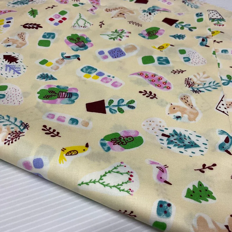 Novelty Flower Pot Wildlife Cotton Poplin dress Fabric sold by the meter M1924