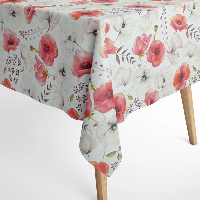 Jacquard Tischdecke aus beschichteter Baumwolle mit Fleckenschutz MABEL Mohn Blüten eckig rund oval