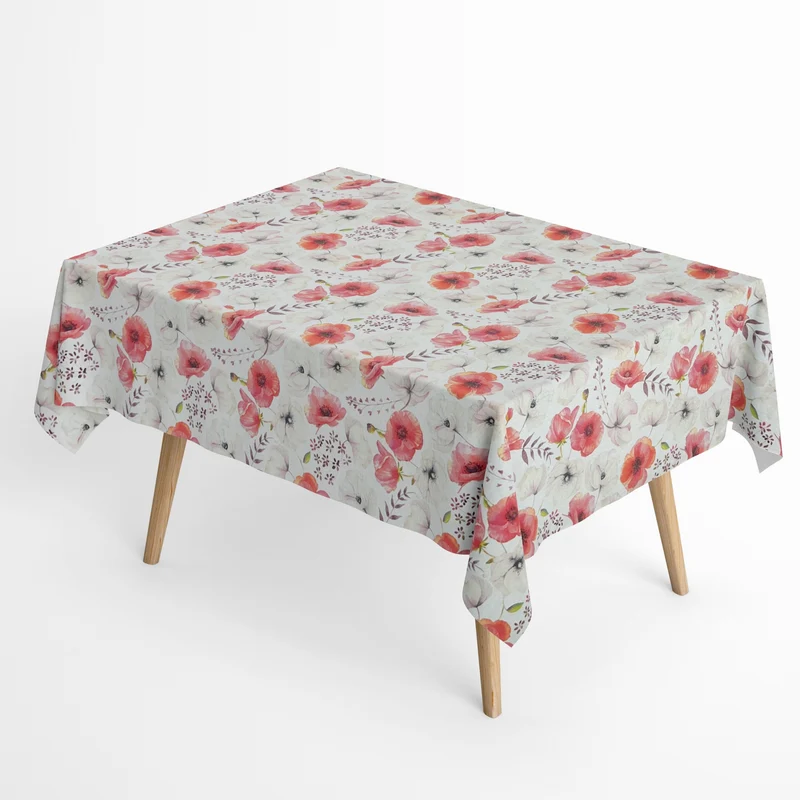 Jacquard Tischdecke aus beschichteter Baumwolle mit Fleckenschutz MABEL Mohn Blüten eckig rund oval