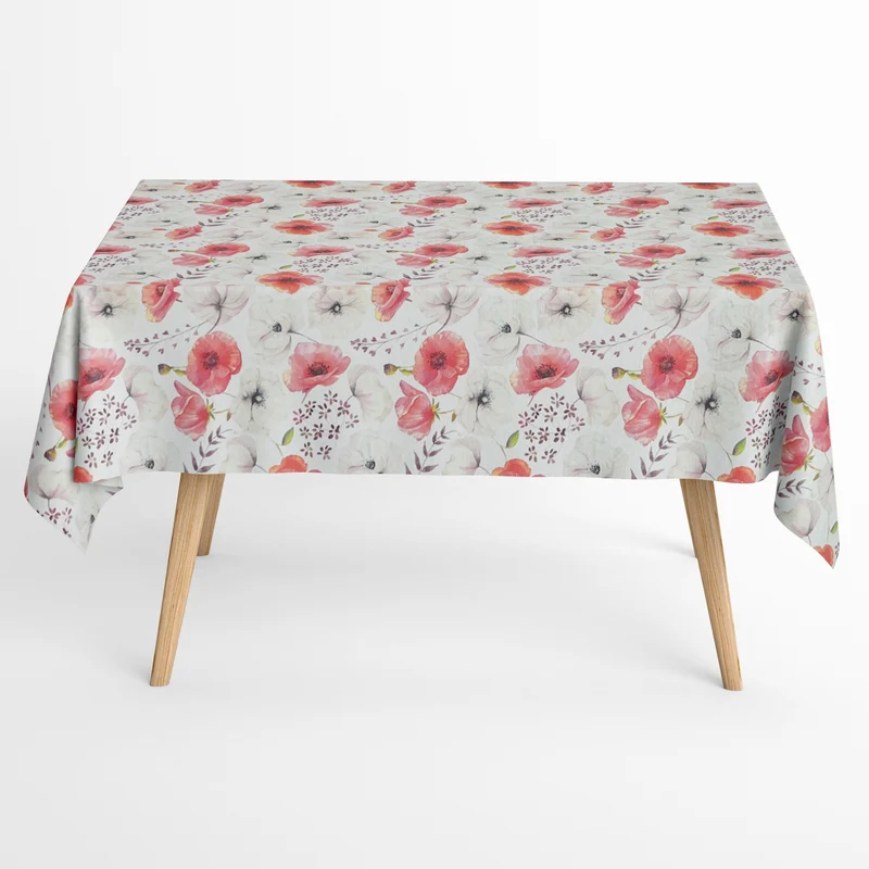 Jacquard Tischdecke aus beschichteter Baumwolle mit Fleckenschutz MABEL Mohn Blüten eckig rund oval