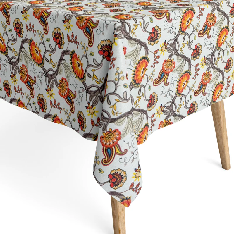 Jacquard Tischdecke aus beschichteter Baumwolle mit Fleckenschutz ARCHIE601 beige im Boho-Stil eckig rund oval