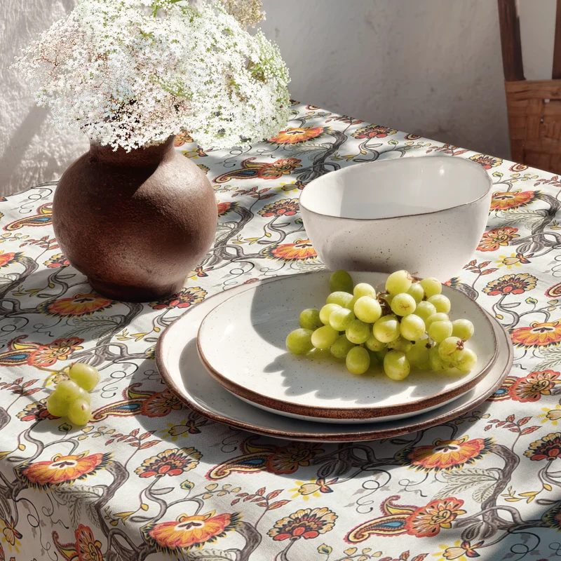 Jacquard Tischdecke aus beschichteter Baumwolle mit Fleckenschutz ARCHIE601 beige im Boho-Stil eckig rund oval