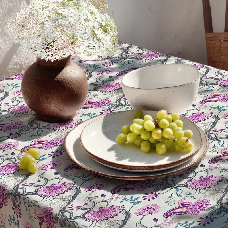 Jacquard Tischdecke aus beschichteter Baumwolle mit Fleckenschutz ARCHIE101 hellblau im Boho-Stil eckig rund oval