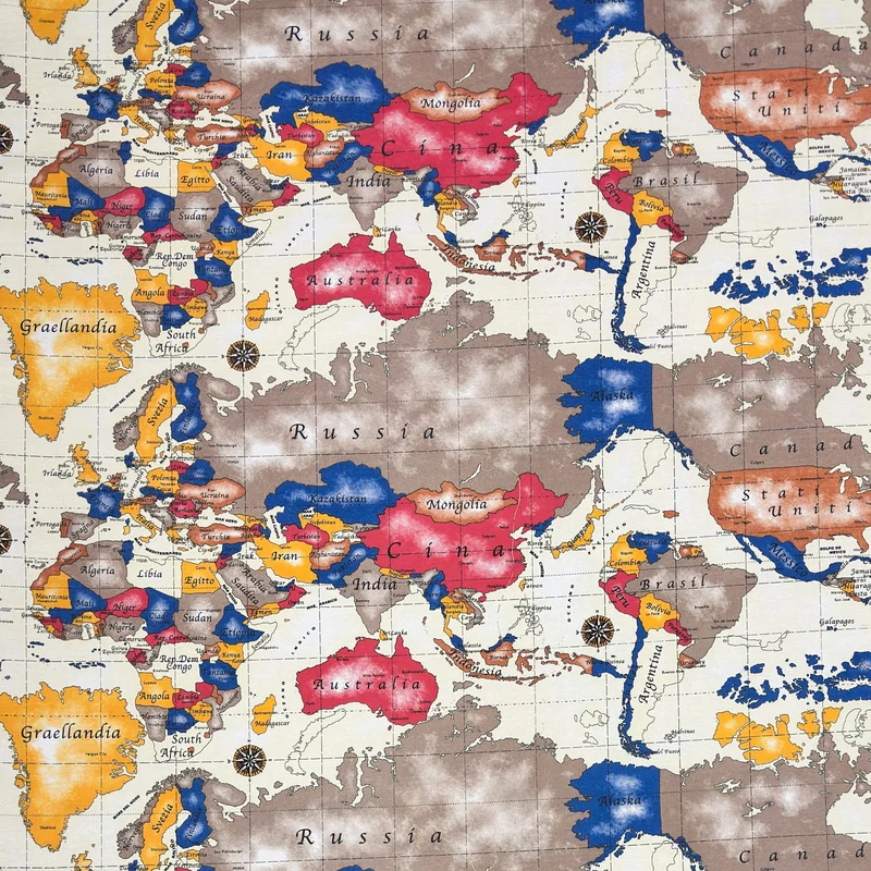 Jacquard Tischdecke aus beschichteter Baumwolle mit Fleckenschutz TERRA Landkarte Weltatlas eckig rund oval