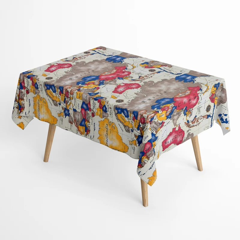 Jacquard Tischdecke aus beschichteter Baumwolle mit Fleckenschutz TERRA Landkarte Weltatlas eckig rund oval