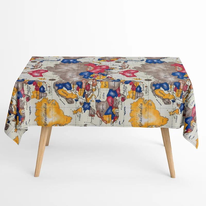 Jacquard Tischdecke aus beschichteter Baumwolle mit Fleckenschutz TERRA Landkarte Weltatlas eckig rund oval