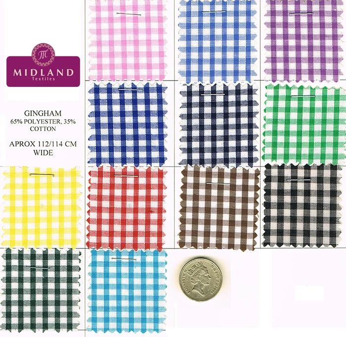 30m Roll 1/8" Gingham Polycotton Fabric 44" Dress Craft M23 Midtex