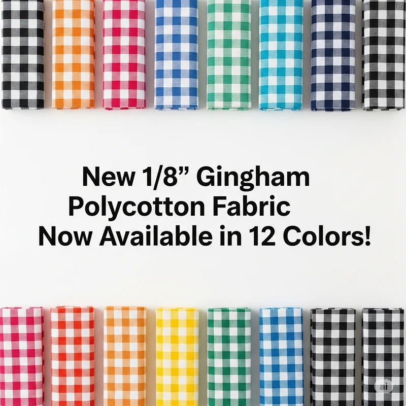 Classic 1/8" Gingham Polycotton Fabric - 12 Vibrant Colors (44" Wide) M23