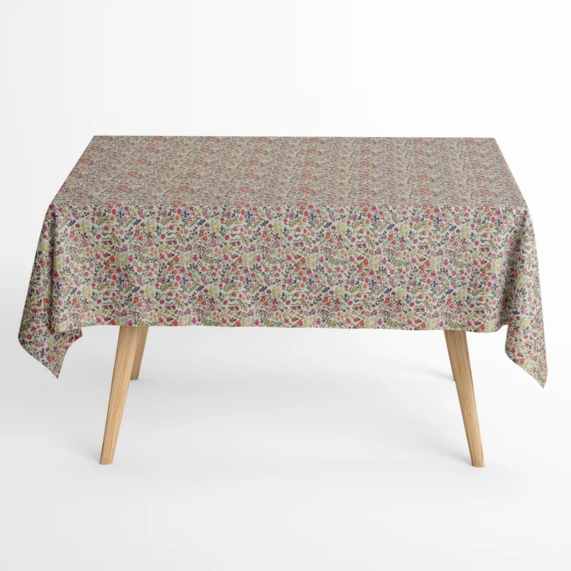 Jacquard Tischdecke beschichtete Baumwolle Übergröße 160 cm Breite DP562 bunte Blumenwiese eckig rund oval