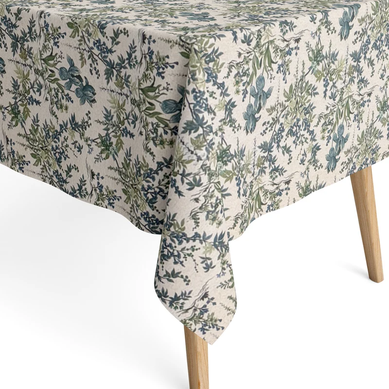 Jacquard Tischdecke beschichtete Baumwolle Übergröße 160 cm Breite DP553 blaue Blüten Blätter eckig rund oval