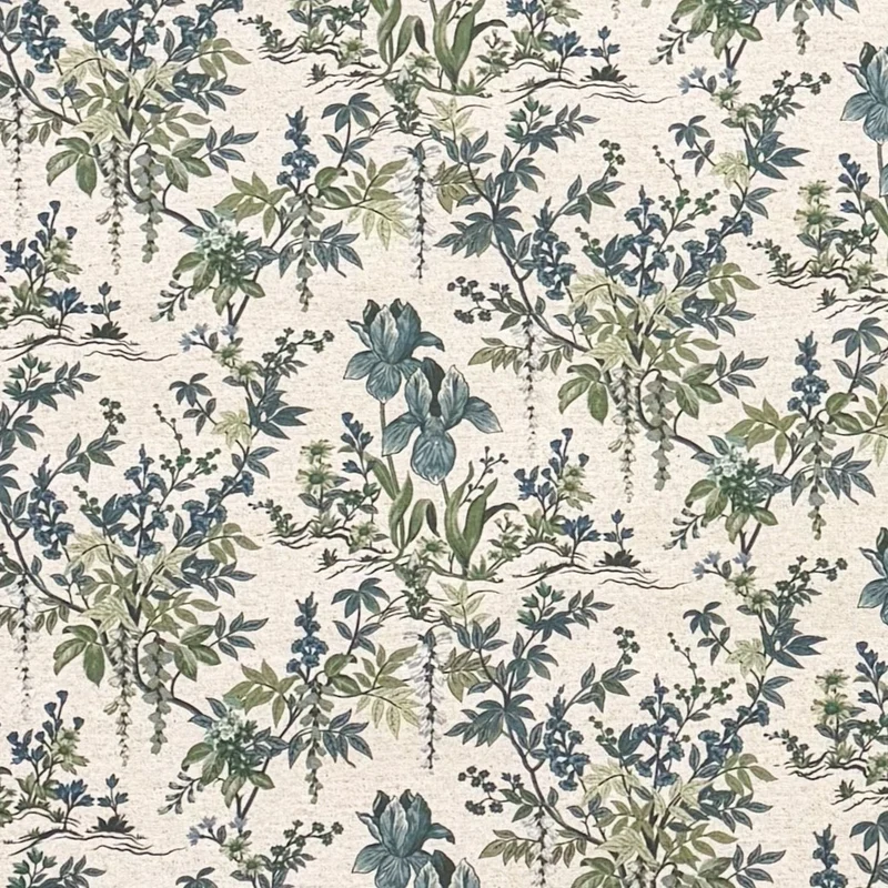 Jacquard Tischdecke beschichtete Baumwolle Übergröße 160 cm Breite DP553 blaue Blüten Blätter eckig rund oval