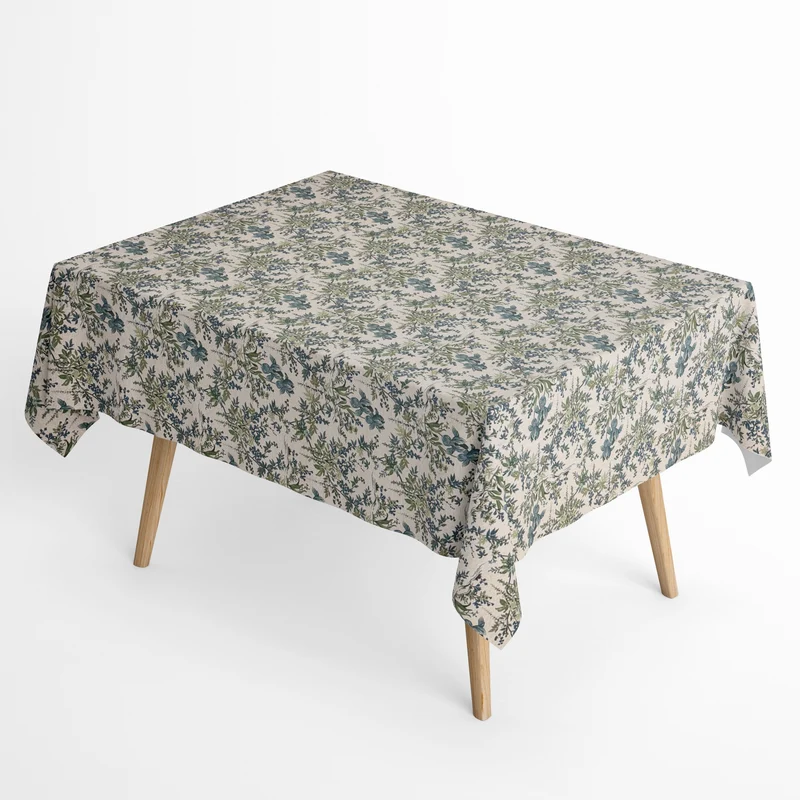Jacquard Tischdecke beschichtete Baumwolle Übergröße 160 cm Breite DP553 blaue Blüten Blätter eckig rund oval