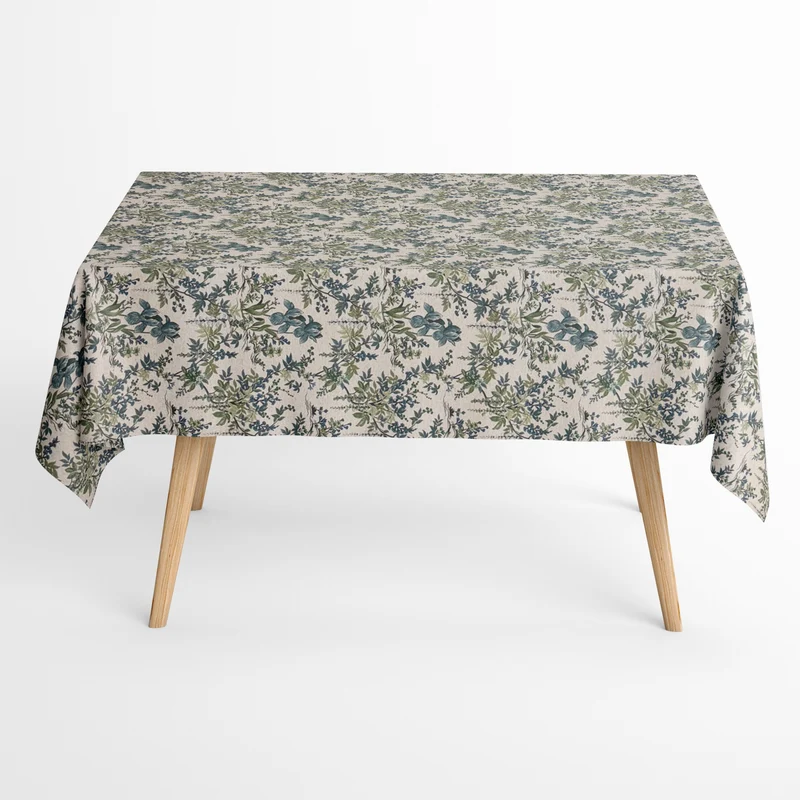 Jacquard Tischdecke beschichtete Baumwolle Übergröße 160 cm Breite DP553 blaue Blüten Blätter eckig rund oval