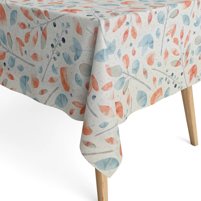 Jacquard Tischdecke beschichtete Baumwolle Übergröße 160 cm Breite DP549 pastellfarbene Blätter eckig rund oval