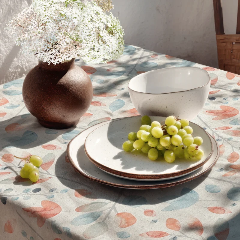 Jacquard Tischdecke beschichtete Baumwolle Übergröße 160 cm Breite DP549 pastellfarbene Blätter eckig rund oval