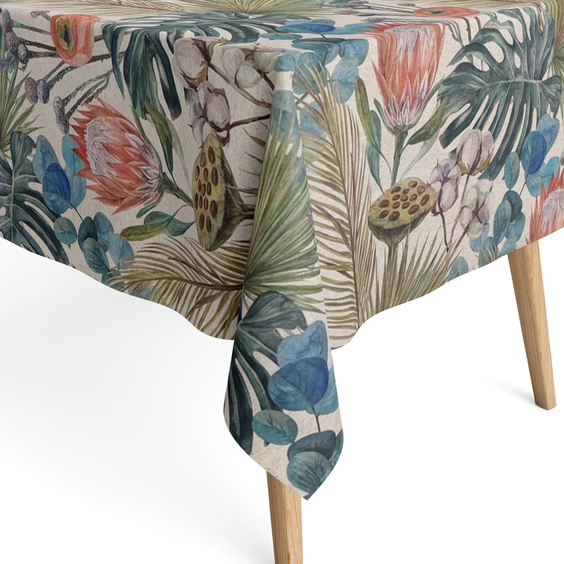 Jacquard Tischdecke beschichtete Baumwolle Übergröße 160 cm Breite DP531 Dschungelmotiv Monstera eckig rund oval