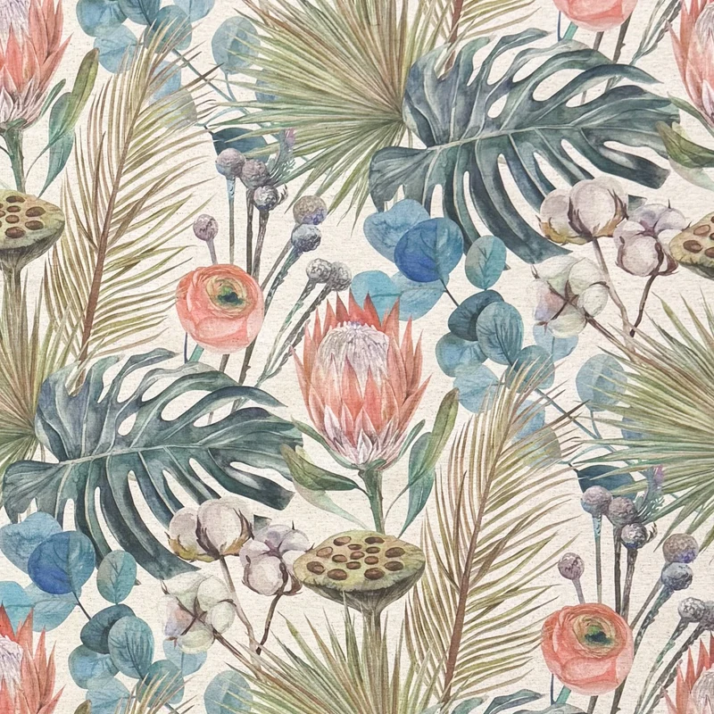 Jacquard Tischdecke beschichtete Baumwolle Übergröße 160 cm Breite DP531 Dschungelmotiv Monstera eckig rund oval