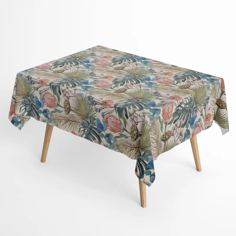 Jacquard Tischdecke beschichtete Baumwolle Übergröße 160 cm Breite DP531 Dschungelmotiv Monstera eckig rund oval