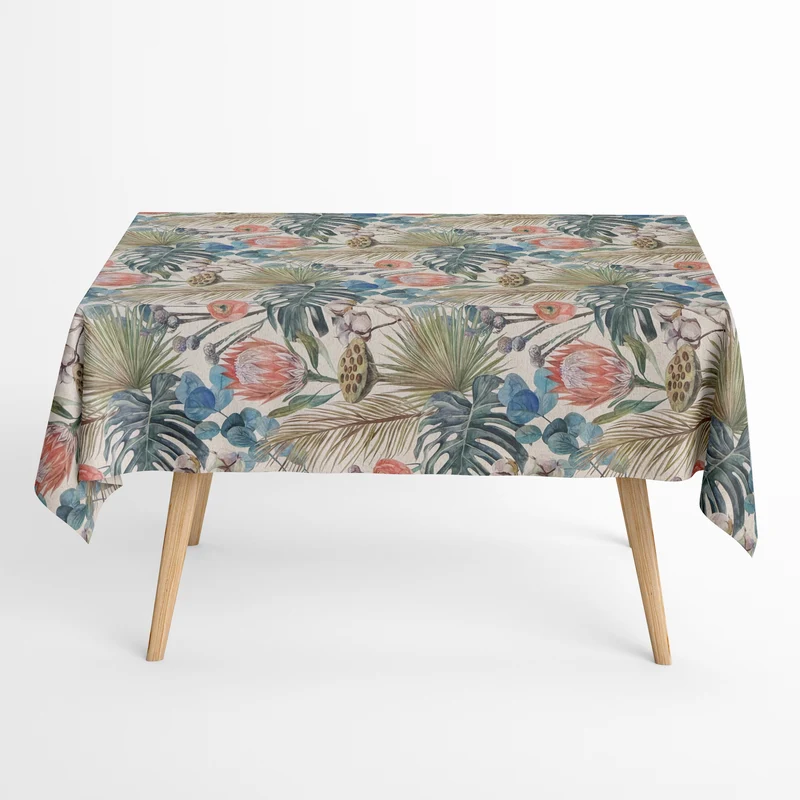 Jacquard Tischdecke beschichtete Baumwolle Übergröße 160 cm Breite DP531 Dschungelmotiv Monstera eckig rund oval