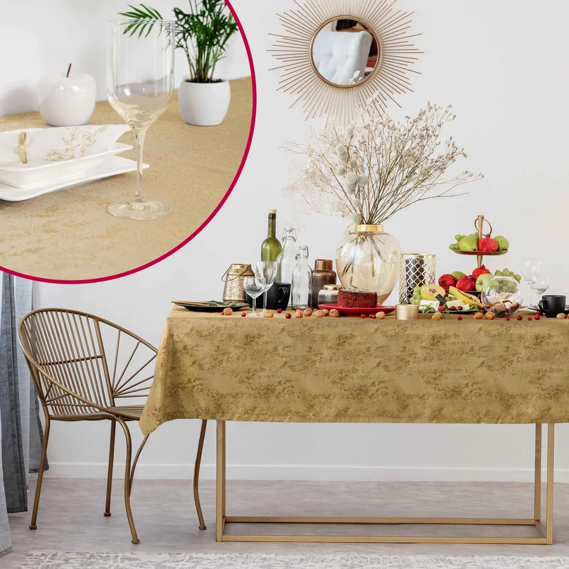 Jacquard Tischdecke Granit champagner oval