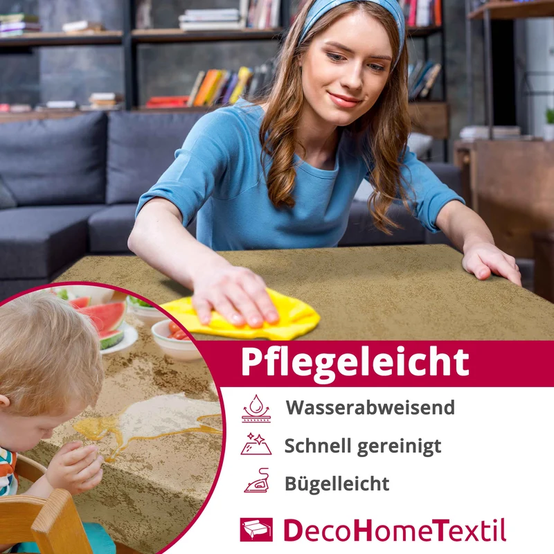 Jacquard Tischdecke Granit champagner oval