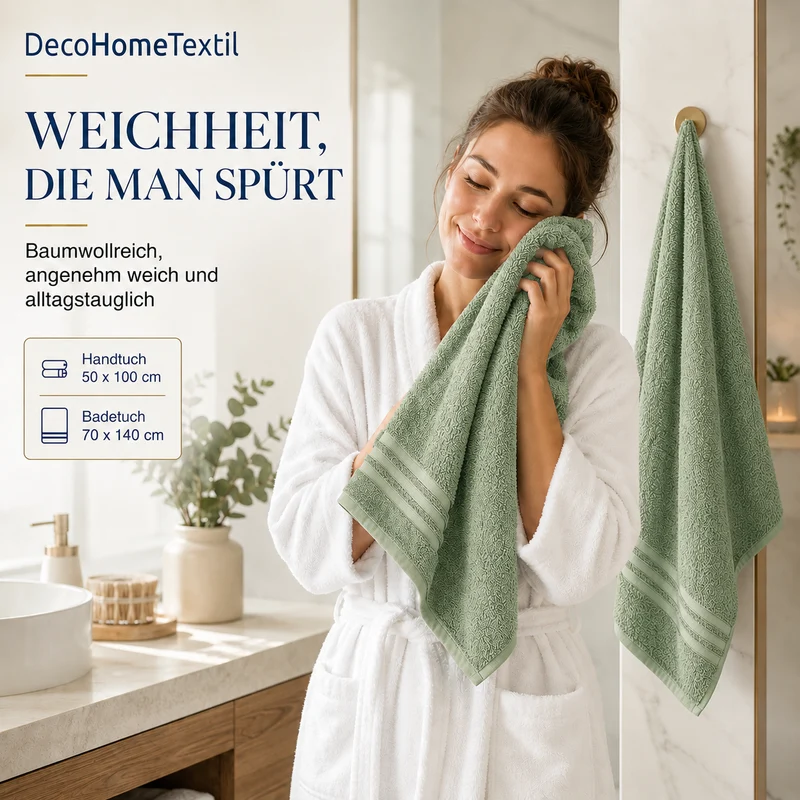 DecoHomeTextil Eco Hand- Badetuch Frottier Set, sustainable, kuschelweich, saugstark