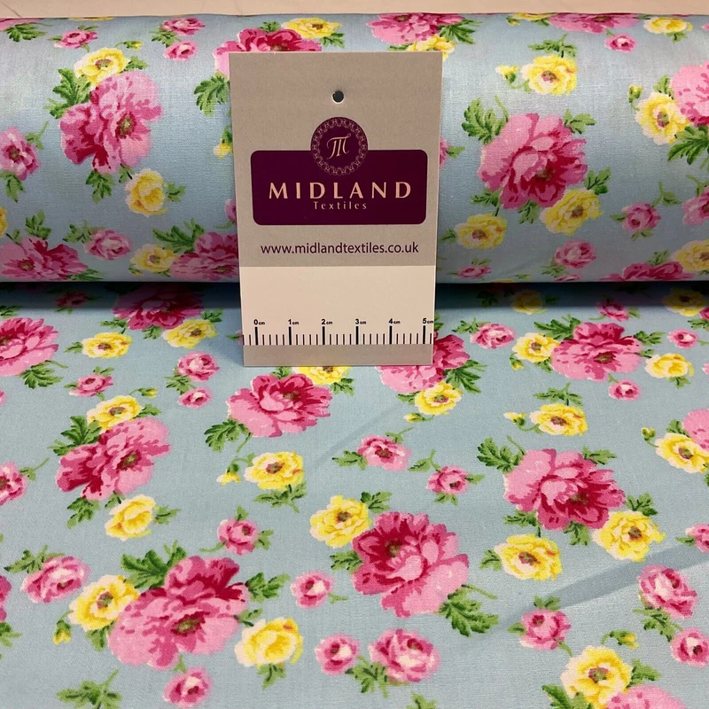 Summer vintage style Rose floral Cotton Poplin dress Fabric Sold per Metre M1863