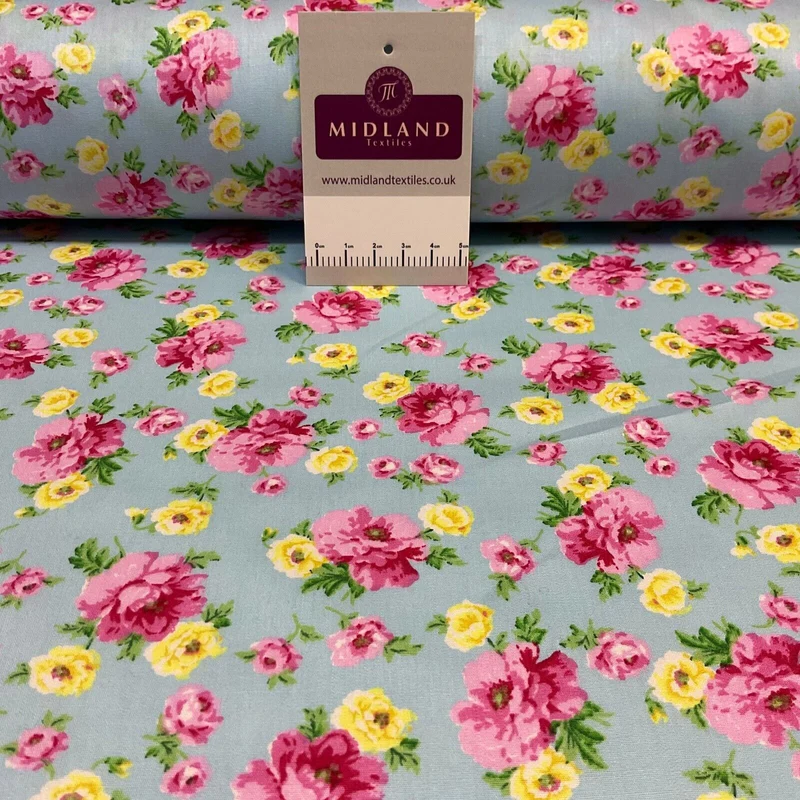 Summer vintage style Rose floral Cotton Poplin dress Fabric Sold per Metre M1863