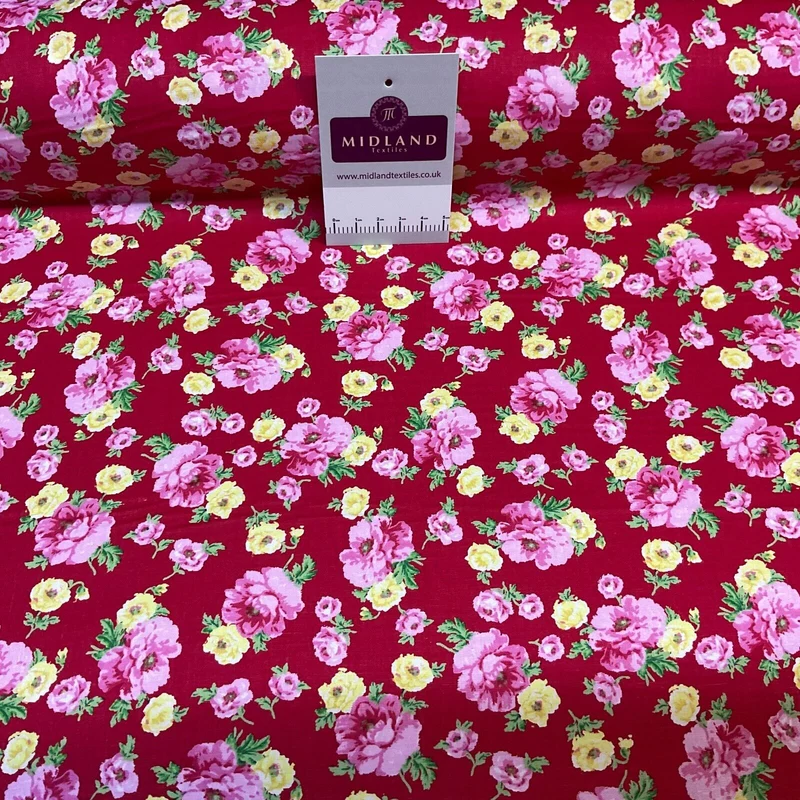Summer vintage style Rose floral Cotton Poplin dress Fabric Sold per Metre M1863