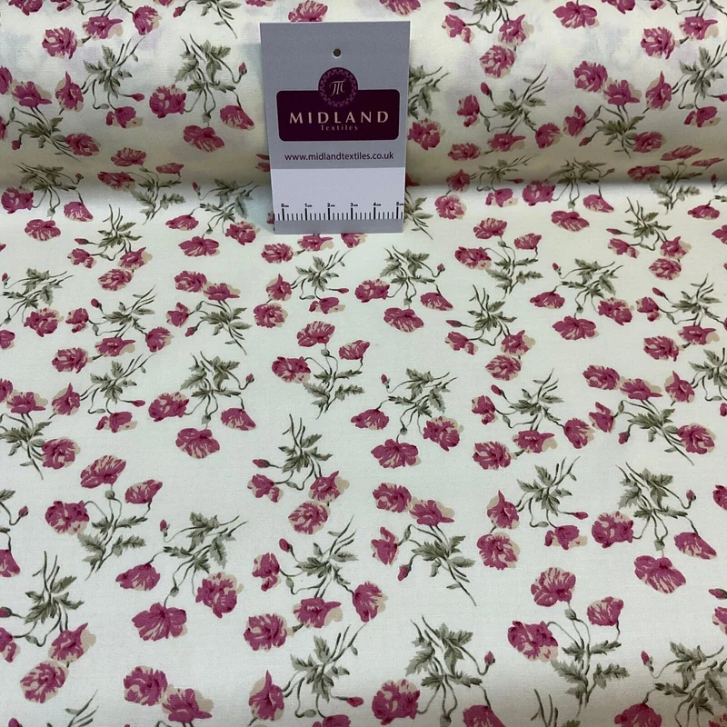 Summer vintage style Cream floral Cotton Poplin dress Fabric Sold by Metre M1864