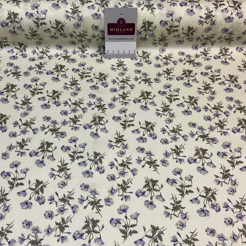 Summer vintage style Cream floral Cotton Poplin dress Fabric Sold by Metre M1864