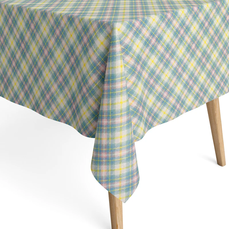 Jacquard Tischdecke aus beschichteter Baumwolle mit Fleckenschutz MATREN Karo kariert pastelfarben eckig rund oval