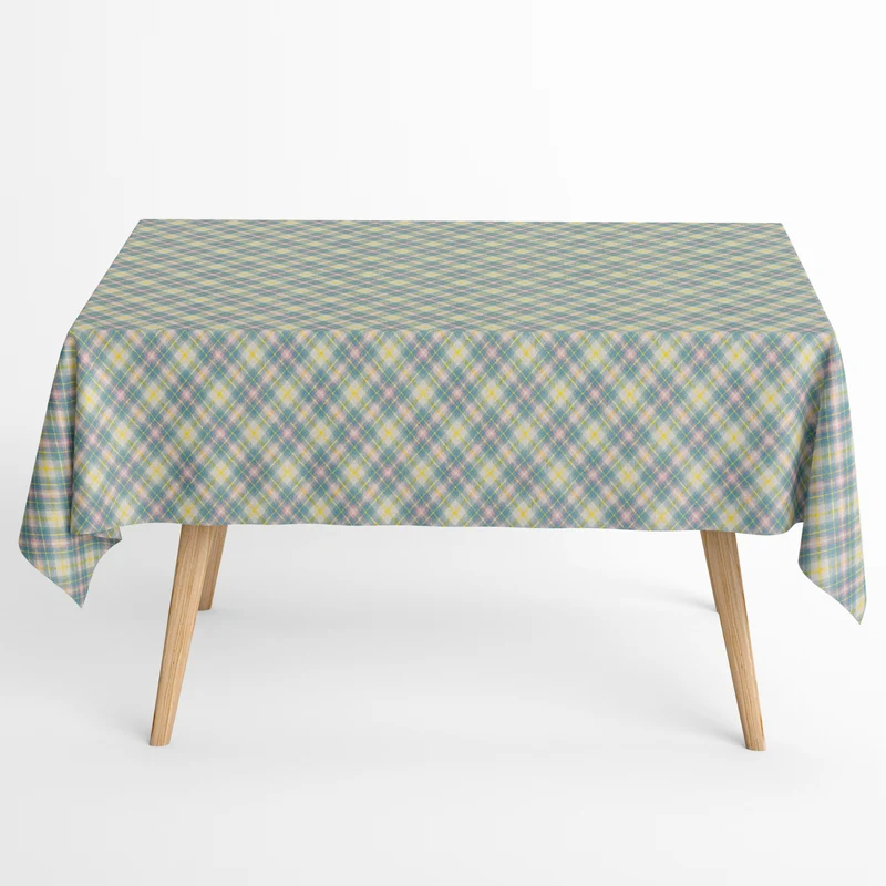 Jacquard Tischdecke aus beschichteter Baumwolle mit Fleckenschutz MATREN Karo kariert pastelfarben eckig rund oval