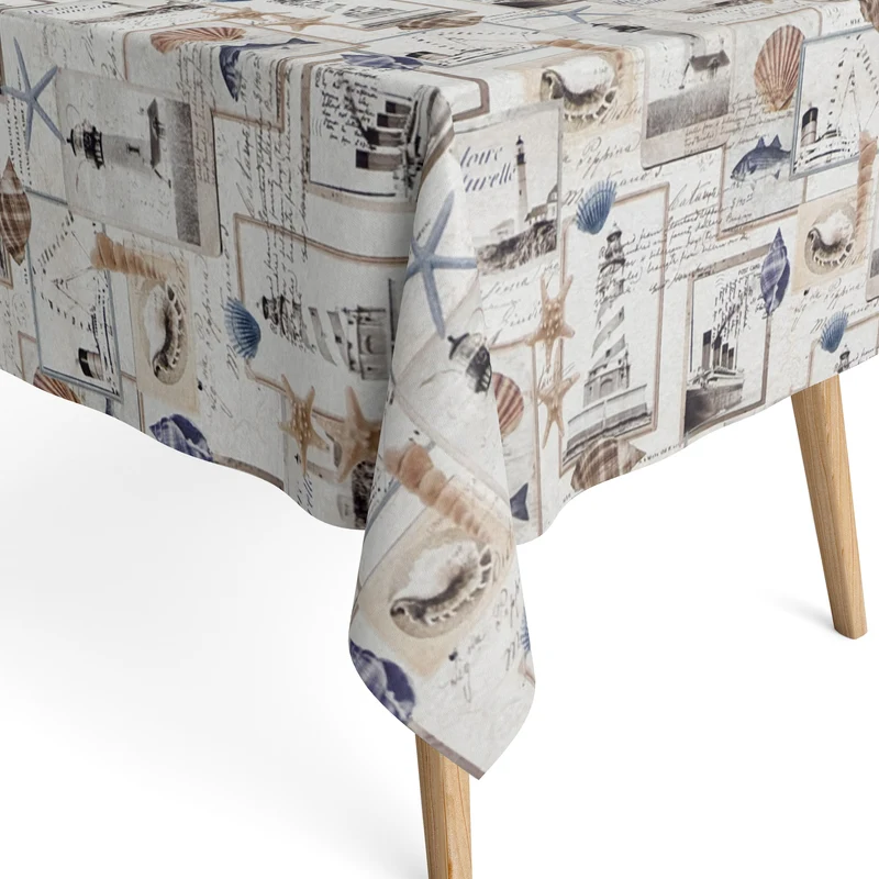Jacquard Tischdecke aus beschichteter Baumwolle mit Fleckenschutz CRUE Titanic Leuchtturm maritim eckig rund oval
