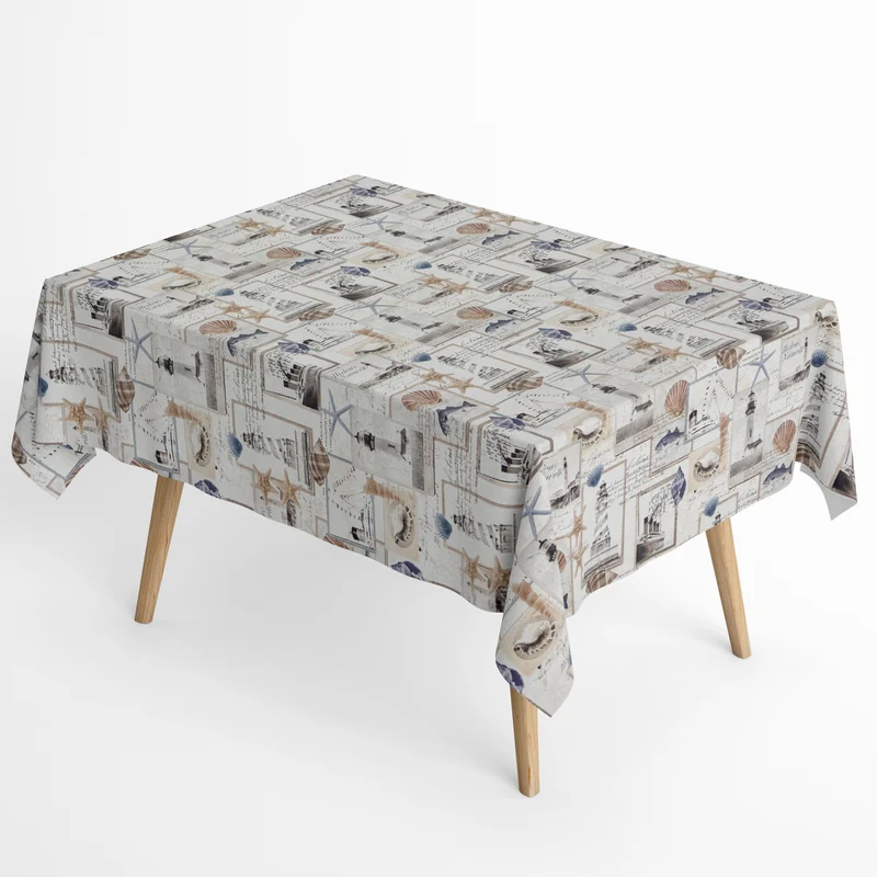 Jacquard Tischdecke aus beschichteter Baumwolle mit Fleckenschutz CRUE Titanic Leuchtturm maritim eckig rund oval