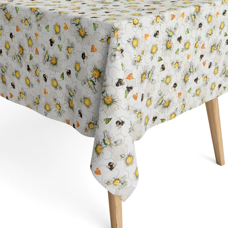 Jacquard Tischdecke aus beschichteter Baumwolle mit Fleckenschutz FLOWER BEE Bienen Bienenwabe Margeritten eckig rund oval