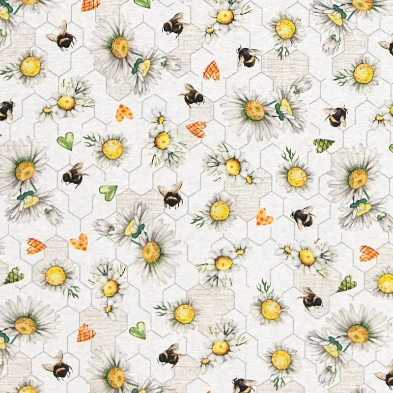 Jacquard Tischdecke aus beschichteter Baumwolle mit Fleckenschutz FLOWER BEE Bienen Bienenwabe Margeritten eckig rund oval