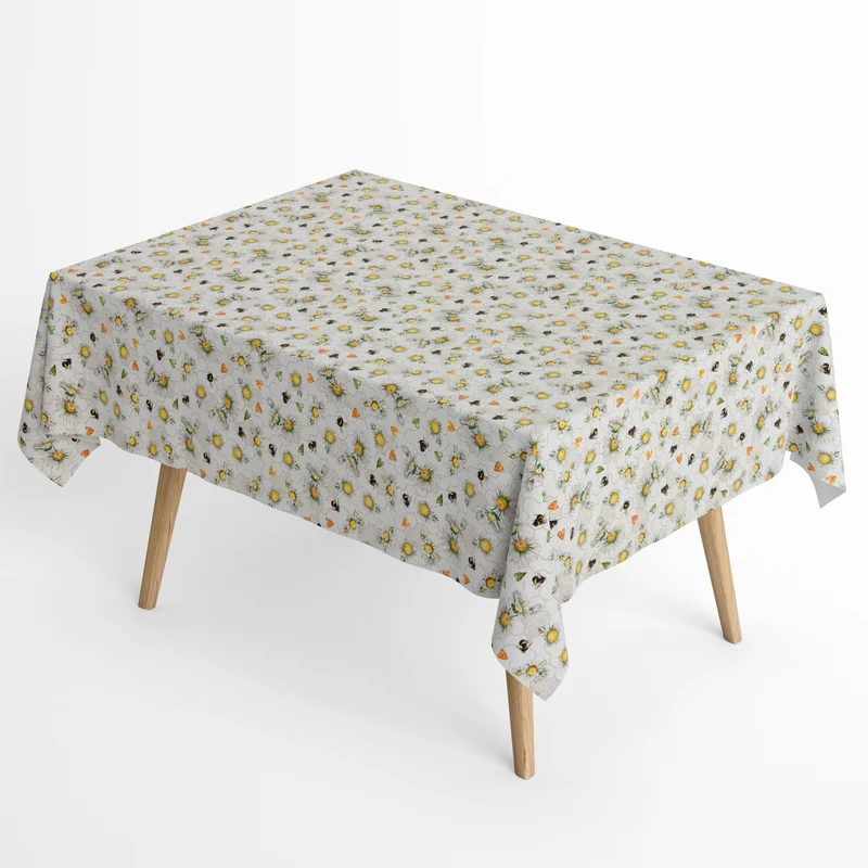 Jacquard Tischdecke aus beschichteter Baumwolle mit Fleckenschutz FLOWER BEE Bienen Bienenwabe Margeritten eckig rund oval