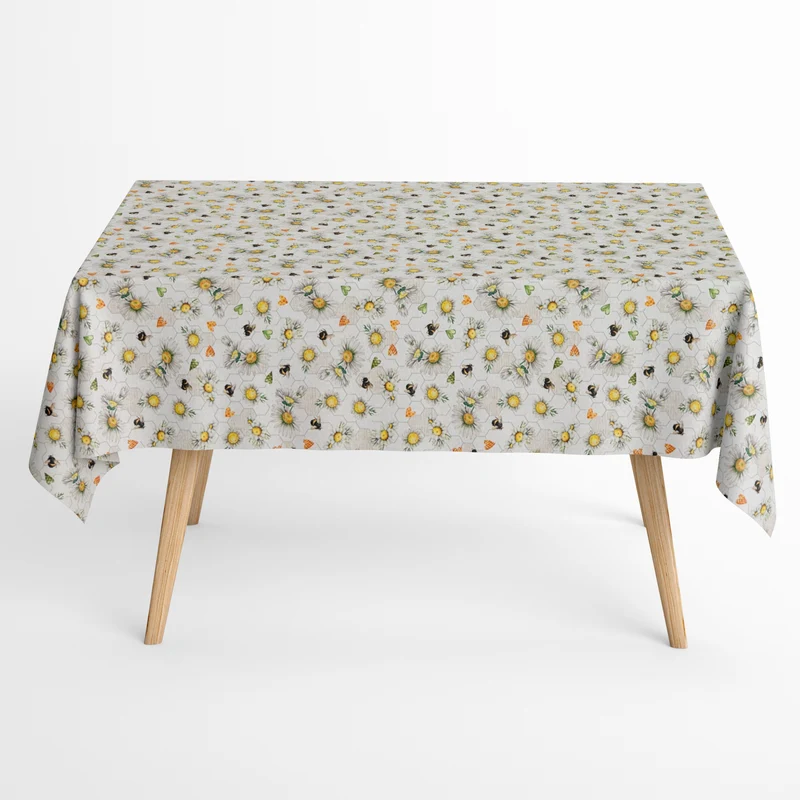 Jacquard Tischdecke aus beschichteter Baumwolle mit Fleckenschutz FLOWER BEE Bienen Bienenwabe Margeritten eckig rund oval