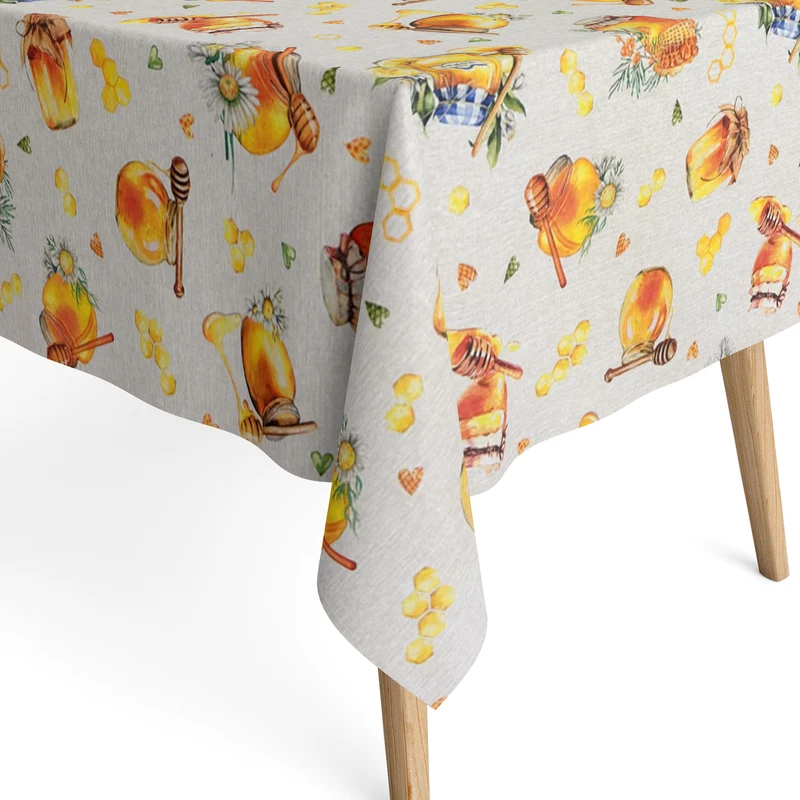 Jacquard Tischdecke aus beschichteter Baumwolle mit Fleckenschutz QUEEN BEE Honig Bienenwabe eckig rund oval