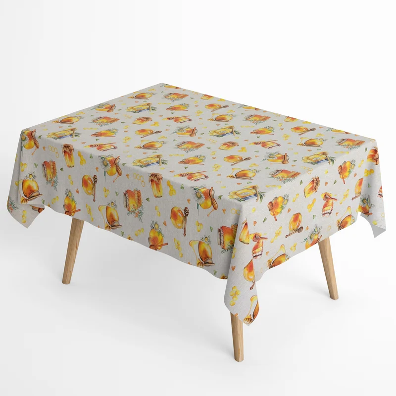 Jacquard Tischdecke aus beschichteter Baumwolle mit Fleckenschutz QUEEN BEE Honig Bienenwabe eckig rund oval