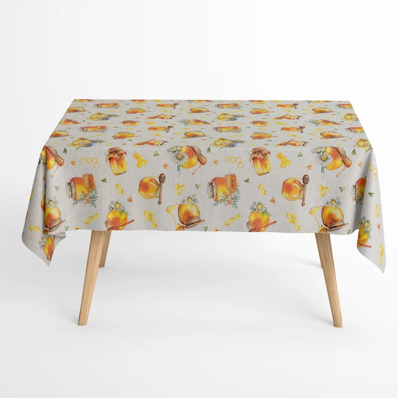 Jacquard Tischdecke aus beschichteter Baumwolle mit Fleckenschutz QUEEN BEE Honig Bienenwabe eckig rund oval