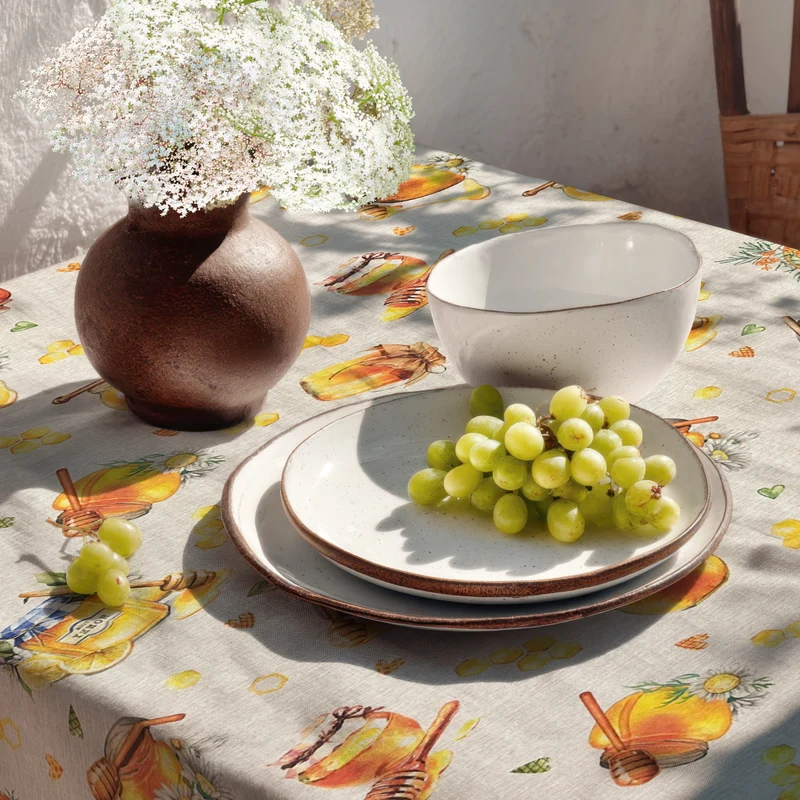 Jacquard Tischdecke aus beschichteter Baumwolle mit Fleckenschutz QUEEN BEE Honig Bienenwabe eckig rund oval